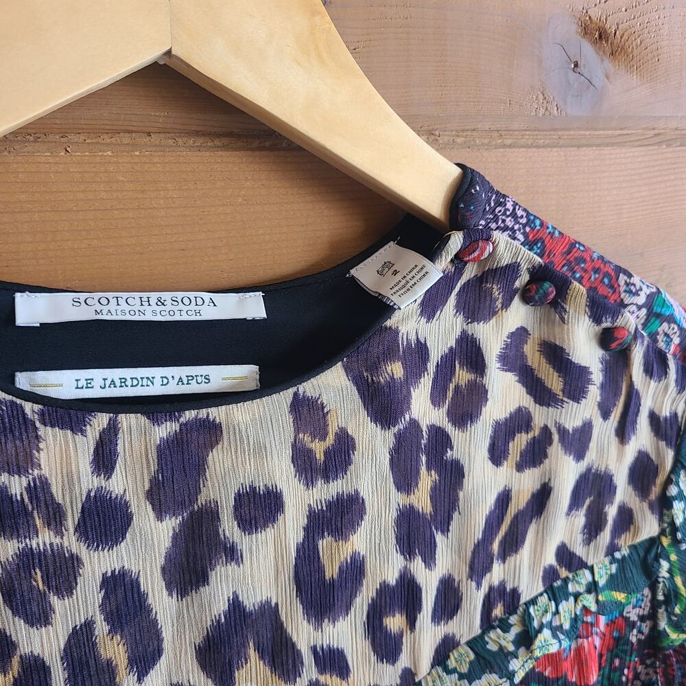 Scotch & Soda Leopard & Lillies Dress Mini Dark Floral 2 NWOT Garden Long Sleeve - Picture 4 of 8